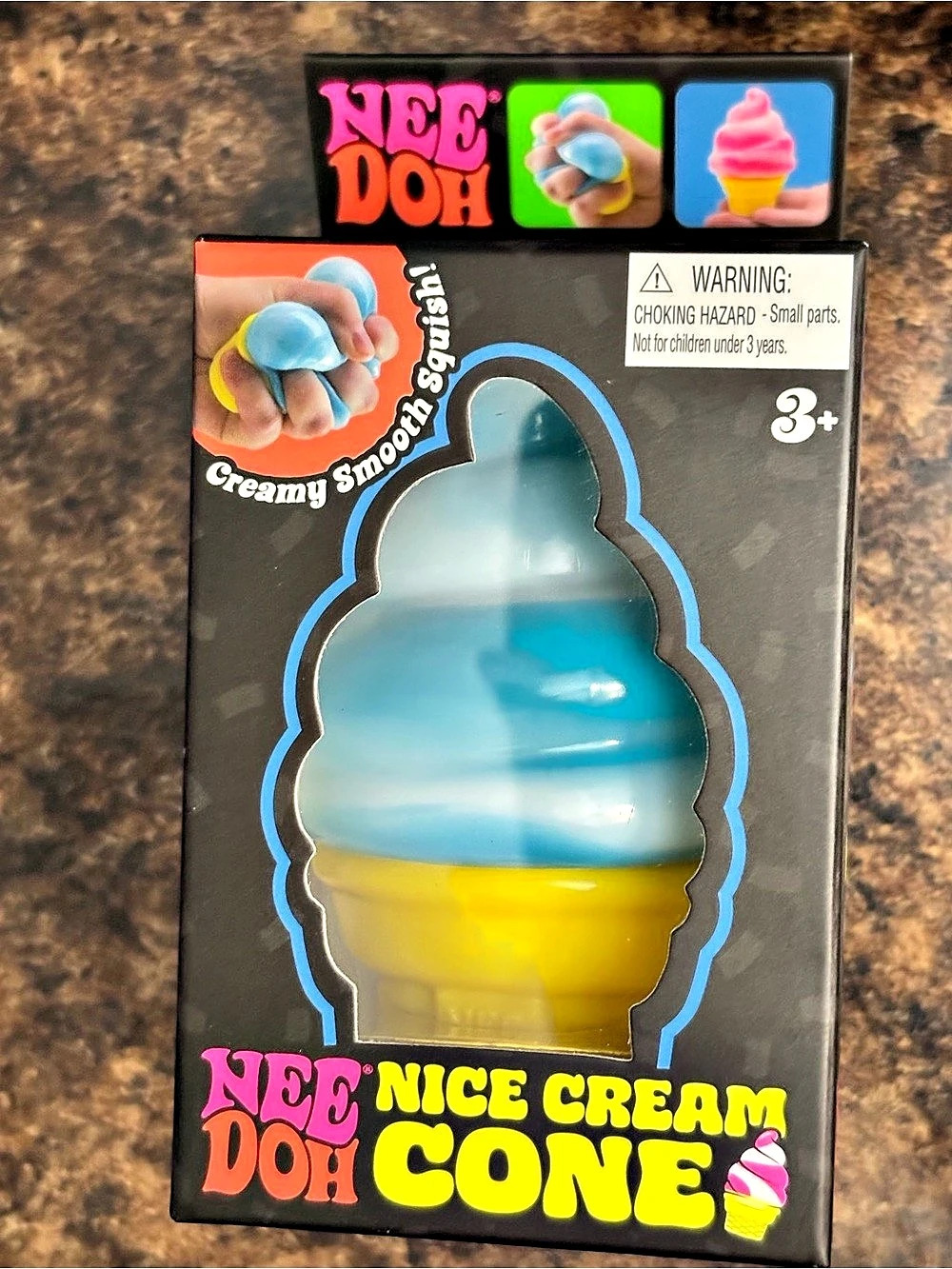 Nee Doh Nice Cream Cone Blue & Yellow Squish Toy Like New
